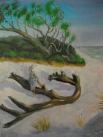 Girl On Driftwood - Acrylic Paintings - By Mary Fitzgerald, Acrylic Painting Artist