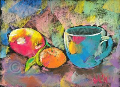 Still Life - Still Life With Mandarine And Apple - Pastels