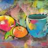 Still Life With Mandarine And Apple - Pastels Paintings - By Elena Malec, Impressionism Painting Artist