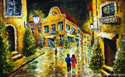 Wwwrybakowcom - Art Gallery Landscape Painting Night Street Impressionism - Oil On Canvas