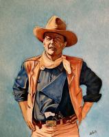 John Wayne - Oil On Canvas Board Paintings - By Edward Martin, Portrait Painting Artist