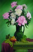 Still Life With Peonies - Oil On Canvas Paintings - By Sergiy Sokirskiy, Realism Painting Artist