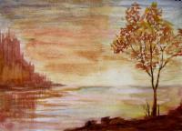 Watercolor - Golden Tree - Watercolor