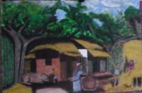 Bangla Village - Acrylic Paintings - By P Hock, Realistic Painting Artist