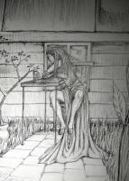 Alone At Table - Graphite Pencil On Paper Drawings - By Jonas Alin, Symbolism Drawing Artist