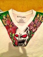 Hand Painted Clothing - Skull And Flowers - Acrylics