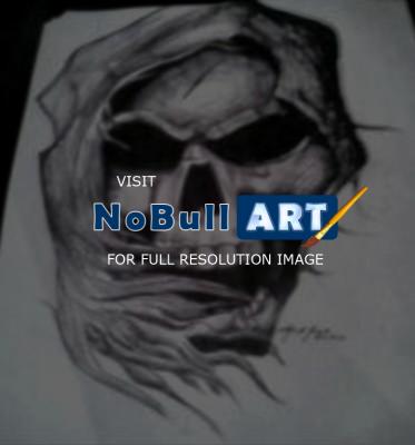 Pen Art - Skull And Garments - Pen  Paper