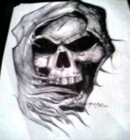 Skull And Garments - Pen  Paper Drawings - By Benarius Thrash, Dark Drawing Artist