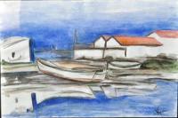 Rio Barbate Di Notte - Water Colour Paintings - By Virginia -, Landscape Painting Artist