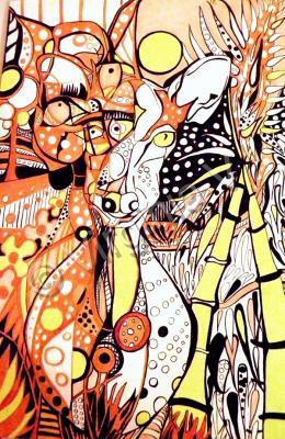 Wild Animals - Cervo Pomellato Femmina-Wildlife - Inks And Wax On Paper