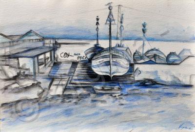 Landscape - Barca Sul Rio Barbate - Water Color