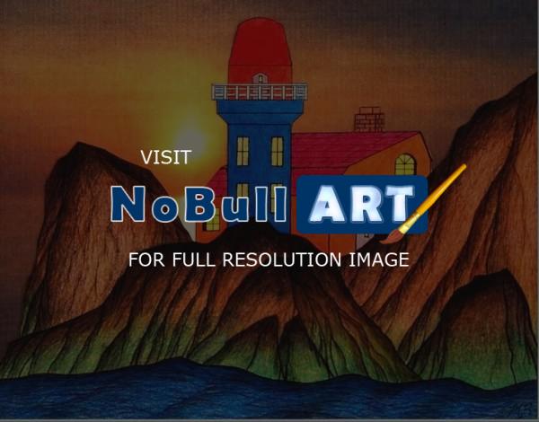 19 - Lonely Light House - Colored Pencil  Ink