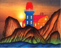 Lonely Light House - Colored Pencil  Ink Drawings - By Martin Bucknarish, Visionary Drawing Artist