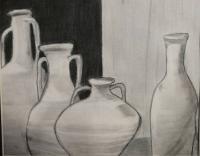 Pottery - Charcoalgraphite Drawings - By Cathy Jourdan, Classical Drawing Artist