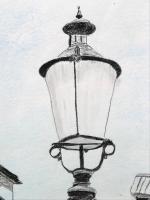 Lamp Post - Chalk And Graphite Drawings - By Cathy Jourdan, Realism Drawing Artist