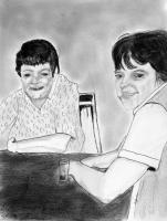 Lil And Jean Years Ago - Charcoal And Graphite Drawings - By Cathy Jourdan, Portrait Drawing Artist