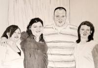 Jill And Her Kids - Graphite Drawings - By Cathy Jourdan, Portrait Drawing Artist