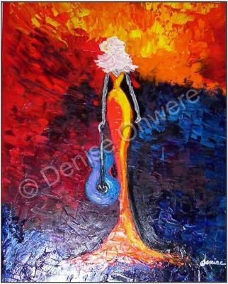 Unsilent Music - Lady And The Guitar By Denise Clayton-Onwere - Oil