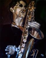 Sax And The City - Oil On Canvas Paintings - By Em Kotoul, Realism Painting Artist