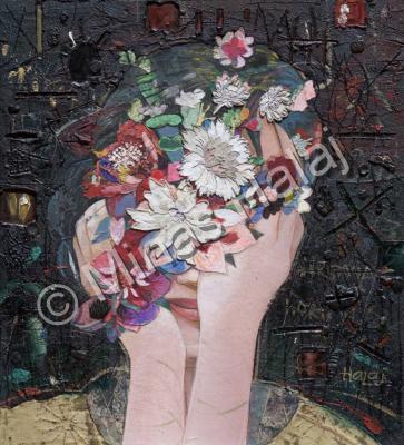 Artist - Floral Girl - Mixed Media On Wood