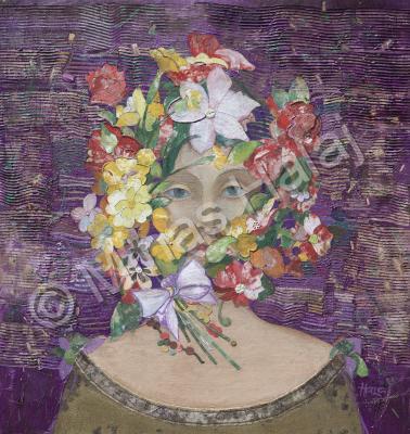 Artist - Floral Face 1 - Mixed Media On Wood