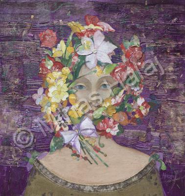 Artist - Floral Face 1 - Mixed Media On Wood