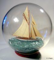 Ship In Bottle - Mariquita - Bottle Putty Wood Paint Paper Woodwork - By Gabrielle Rogers, Sailing Sloop Woodwork Artist