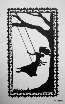 Silhouette Papercut - Girl Swinging - Paper