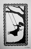 Girl Swinging - Paper Other - By Gabrielle Rogers, Black On White Silhouette Other Artist