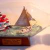 Skipjack Rosie Parks Clearing Thomas Point Lighthouse - Bottle Putty Wood Paint Paper Woodwork - By Gabrielle Rogers, Chesapeake Bay Sailing Vessel Woodwork Artist