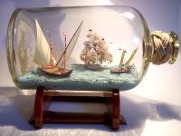 Ships In Bottles - Barque Du Leman Et Laurore Passent Lile De Peilz - Bottle Putty Wood Paint Paper