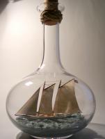 A J Meerwald - Bottle Putty Wood Paint Paper Sculptures - By Gabrielle Rogers, Sailing Schooner Sculpture Artist