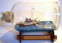 Jaws Scene In  Bottle - Bottle Putty Wood Paint Paper Woodwork - By Gabrielle Rogers, Scene In Bottle Woodwork Artist