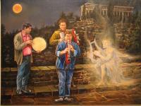 The Street Musicians - Oil Paintings - By Nikos Constantinou, Realistic Painting Artist