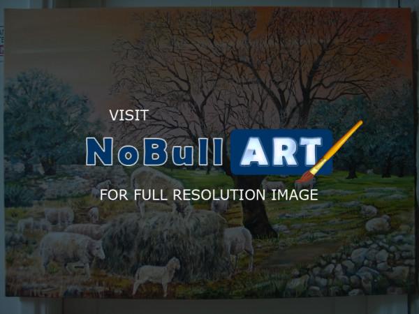 Animals - Sheep Grazing - Oil