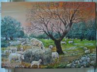 Sheep Grazing - Oil Paintings - By Nikos Constantinou, Realistic Painting Artist