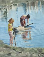 Log Play - Watercolor Paintings - By Gaylen Whiteman, Impresssionism Painting Artist