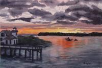 Orca Sunset - Watercolor Paintings - By Gaylen Whiteman, Representational Painting Artist