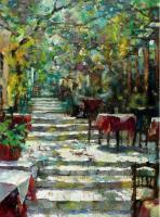 Mnisikleous Str Athens - Oil On Canvas Paintings - By Viktor Zakrynycny, Impressionism Painting Artist