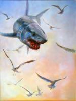 Airborne Mako - Acrylic On Board Paintings - By Tom Dauria, Illustration Painting Artist