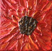 Red Flower Sold - Mixed Medium Paintings - By Kelly Stewart, Abstract Painting Artist