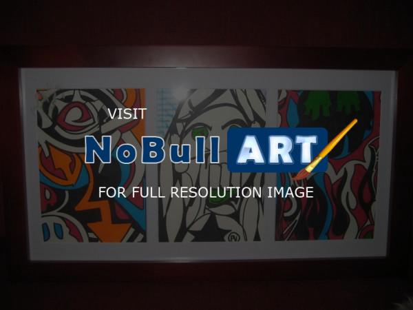Vaughnart - Pop Art In 3 Section Frame - Acrylic And Paint Marker
