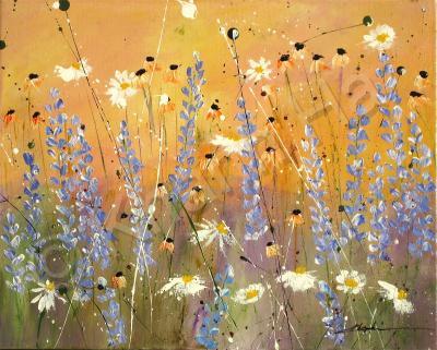 Flowers - Bluebonnet Among Daisies - Acrylic On Canvas