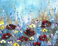 Flowers - Poppies  In Rice Field  ---Sold - Acrylic On Canvas