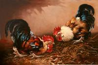 Cockfight - Male Conversation - Oil Paintings - By S   O L   D, Realism Painting Artist