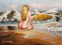 I Wait For The Waves - Not The Ship - Oil Paintings - By S   O L   D, Realism Painting Artist
