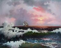 Sunset On Open Sea - Oil Paintings - By S   O L   D, Realism Painting Artist