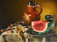 One Slice Of Watermelon - Oil Paintings - By S   O L   D, Realism Painting Artist