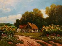 Stories From The Old Farm - Sunflowers - Oil Paintings - By S   O L   D, Realism Painting Artist