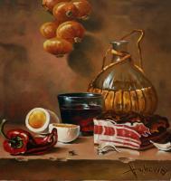 Still Life With Bacon - Oil Paintings - By S   O L   D, Realism Painting Artist